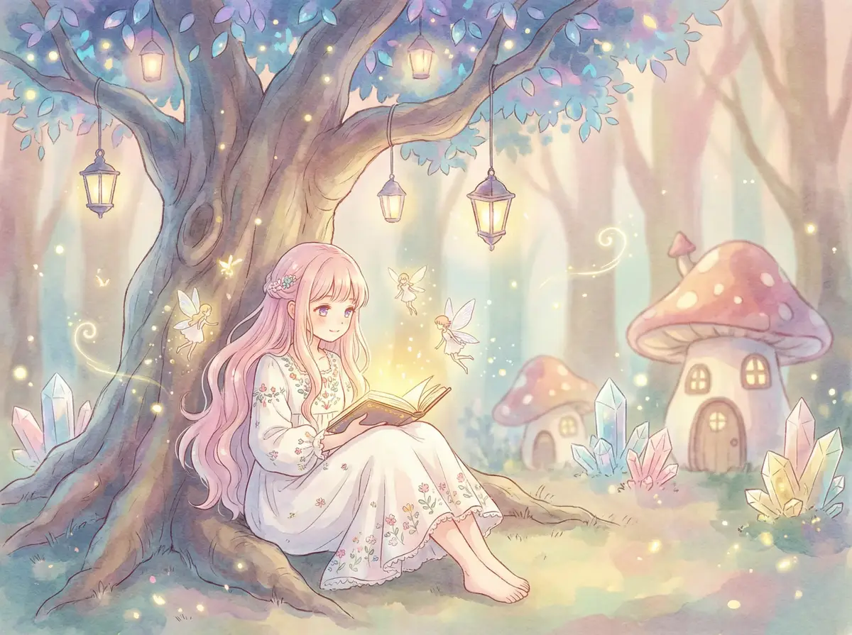青瓷电视剧全集下载 - 魔法森林中阅读故事书的粉发少女与精灵